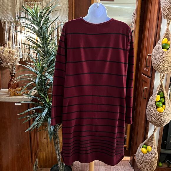 J Jill Stripe Shift Dress L Burgundy Black Tunic | Fall Preppy Coastal Grunge - Picture 2 of 10